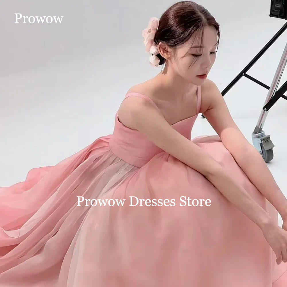 Prowow Pink A Line Wedding Dresses Korea Photoshoot Evening Dress Spaghetti Straps Organza Pleats Corset 웨딩드레스 Customized 2025