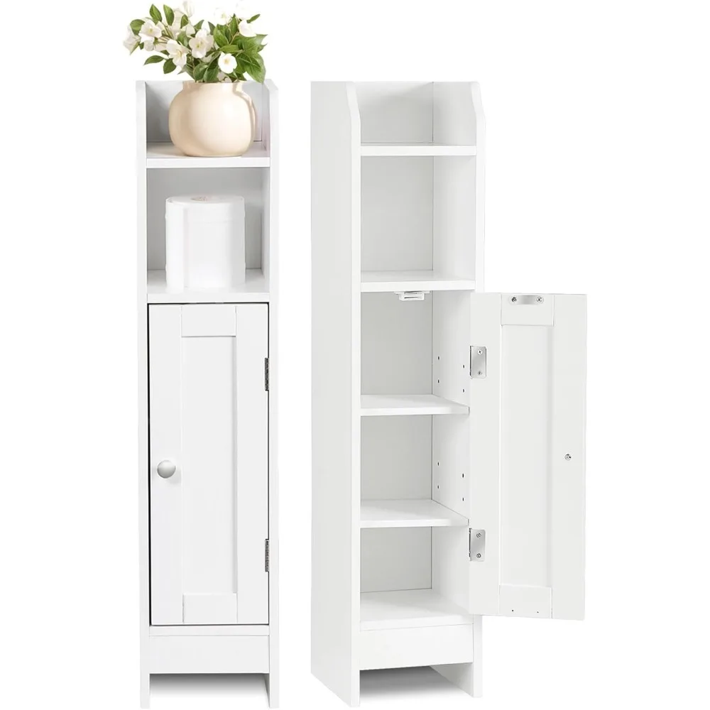 

SUPER DEAL Small Bathroom Storage Corner Cabinet Set of 2, Narrow Floor Bathroom Toilet Paper Storage Organizer with Adjustable