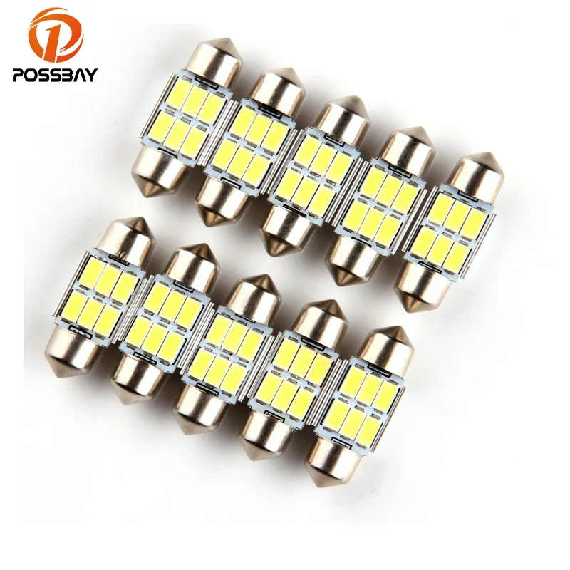 POSSBAY 10x Canbus 31/36/39/41mm LED Festoon Dome Car Interior Reading Light Bulb 5630 6SMD Auto Lamp Accessories Replacement