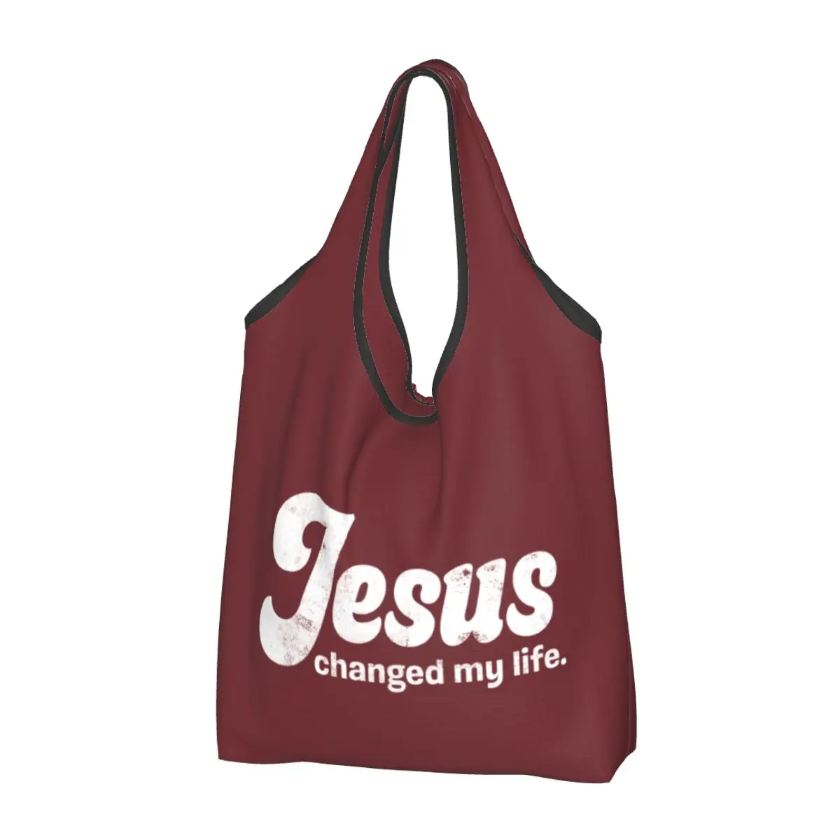 Custom Funny Printing Jesus Changed My Life Tote Shopping Bags Portable Shopper Shoulder Christ Handbag