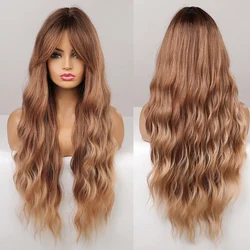 oneNonly Long Brown Blonde Wigs with Bangs Water Wave Heat Resistant Wavy Hair Synthetic Wig for Women Daliy Natural Lolita