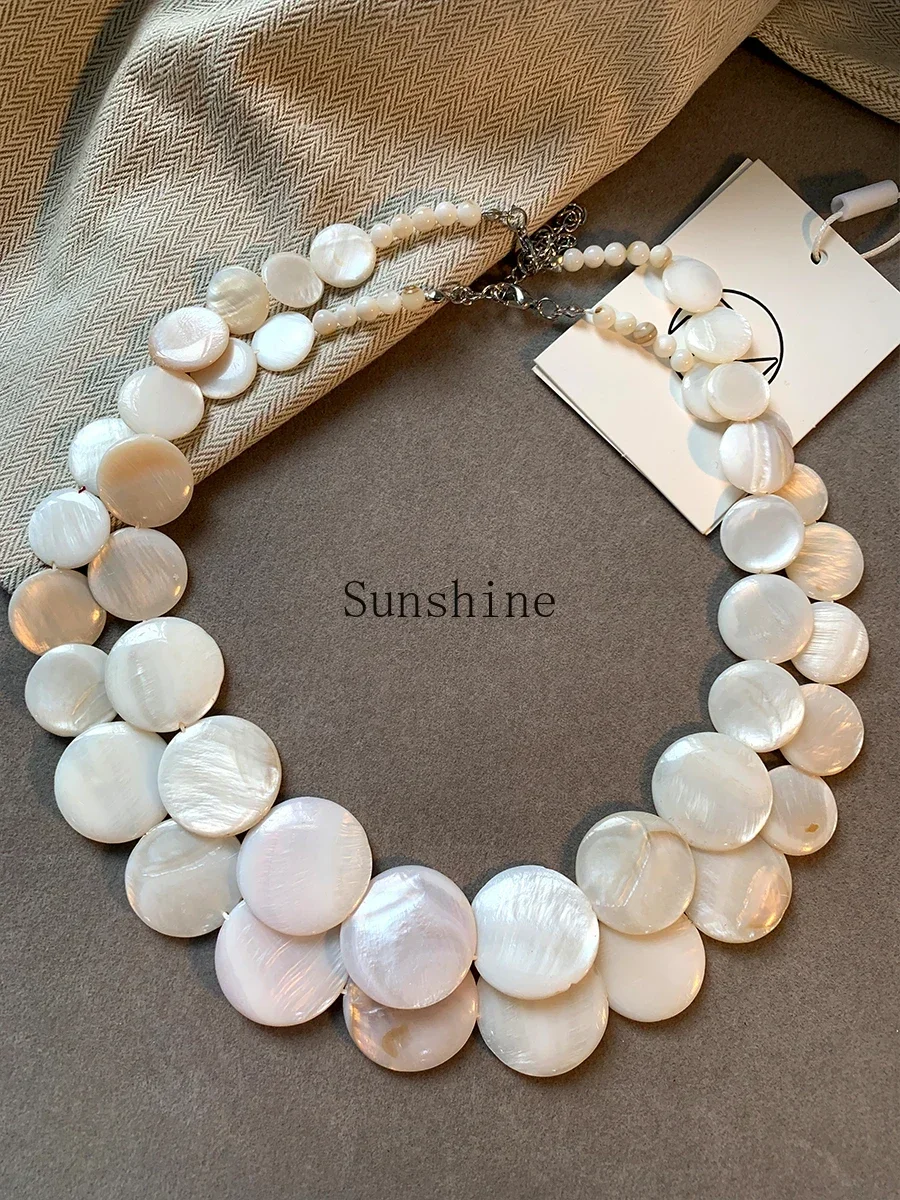 Natural fritillary disc necklace irregular niche simple collarbone chain necklace