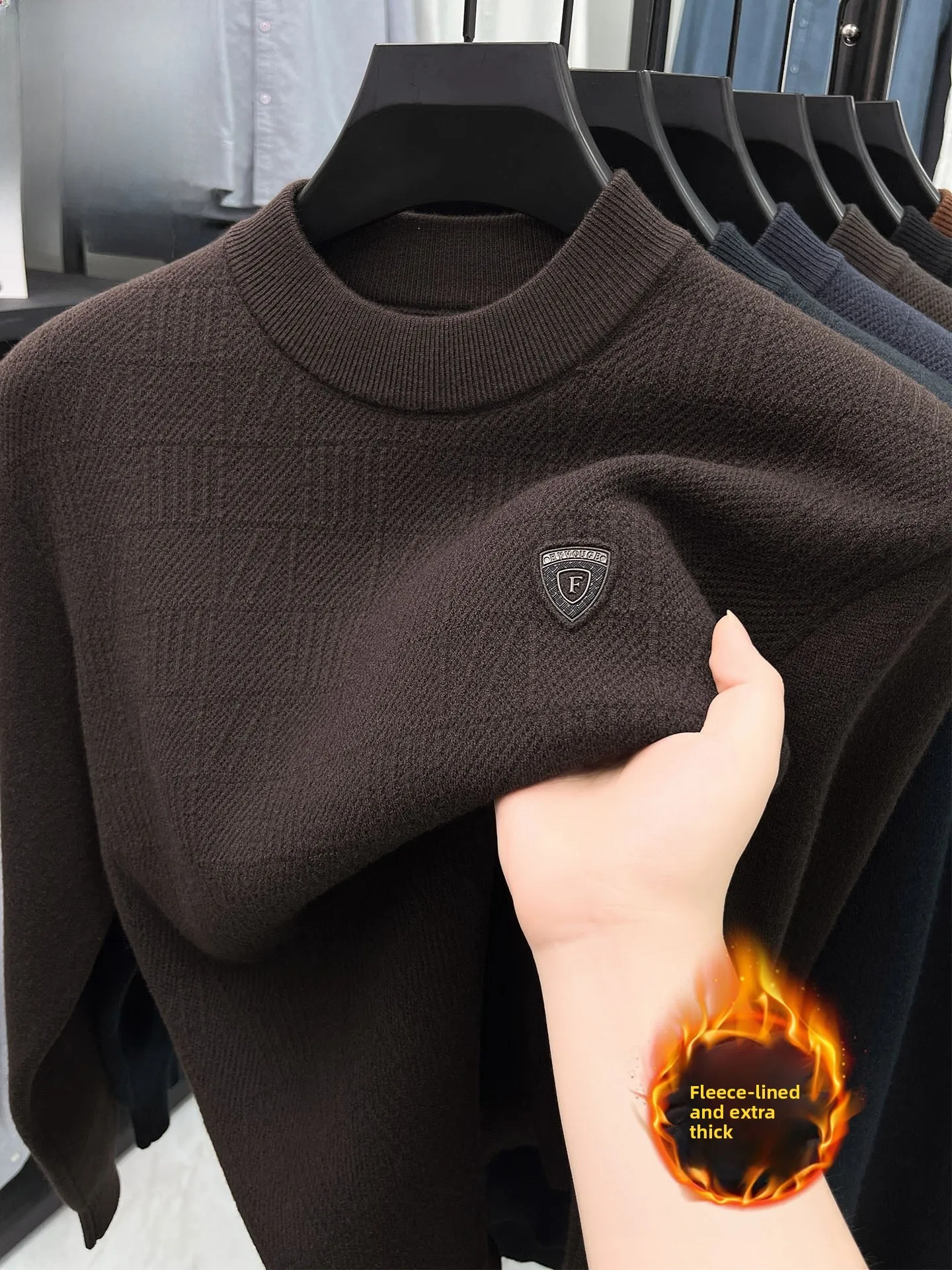 

Thiened Fce Men's Knitted Wool Sweater Mid-aged Winter Base Layer Dad's Sweater Busin Casual f High Collar Warm