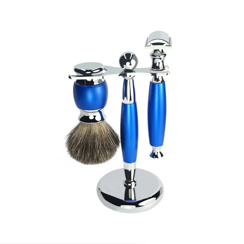 Luxury Razor Holder Brush Resin Stand Chroming Stainless Steel Handle Shaving Quality Holder Razor Brush Set for Men Shave Tool