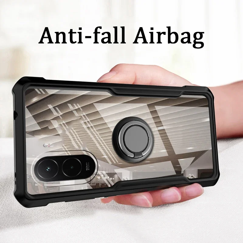 

Skinlee Clear Case For Xiaomi Poco M7 Pro F7 With Ring Transparent Airbag Shockproof Shell For Xiaomi Poco M7 Pro F7 Hard Cover