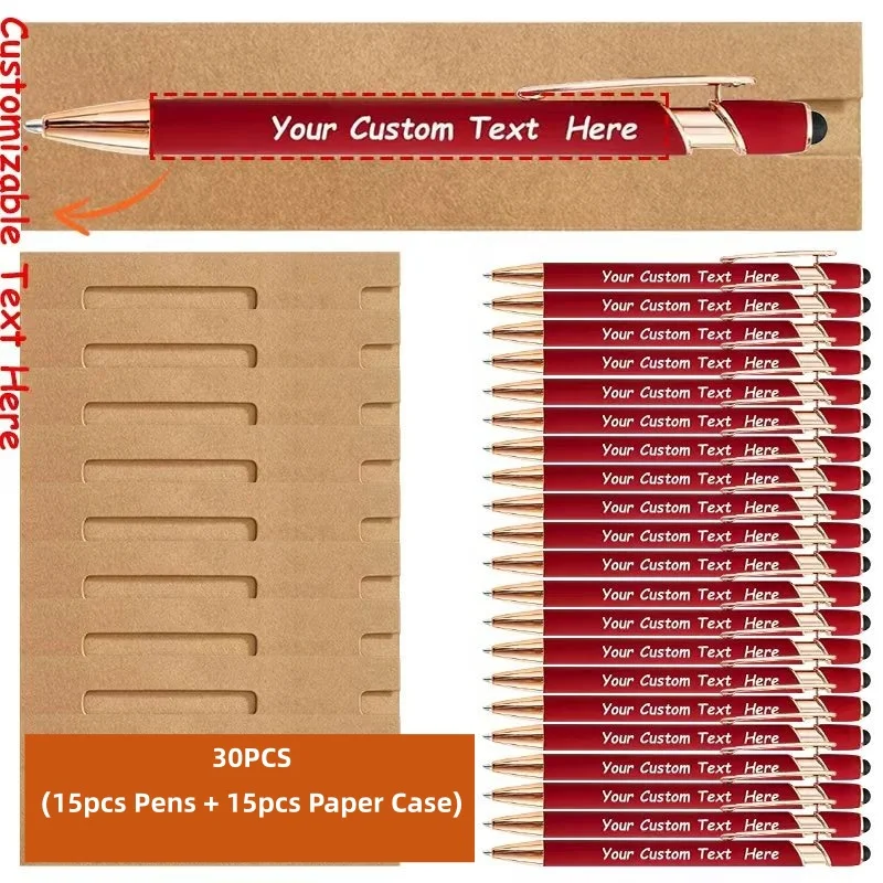 

15 наборов персонализированных металлических шариковых ручек с бумажным футляром, оптовые рекламные ручки для бизнес-подарков