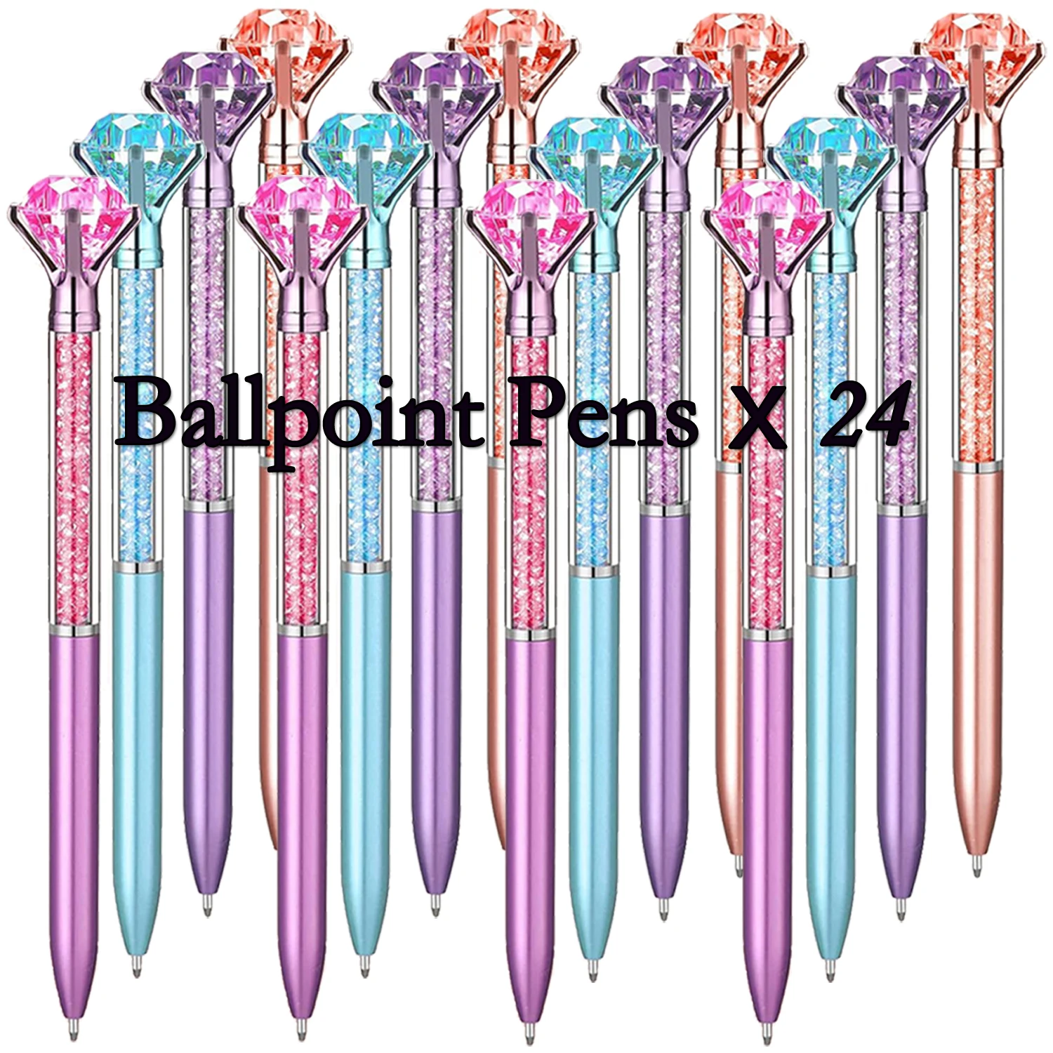 

24Pcs Crystal Diamond Pen Large Glitter Black Ink Ballpoint Shiny Rhinestones Ball Pen for School Office