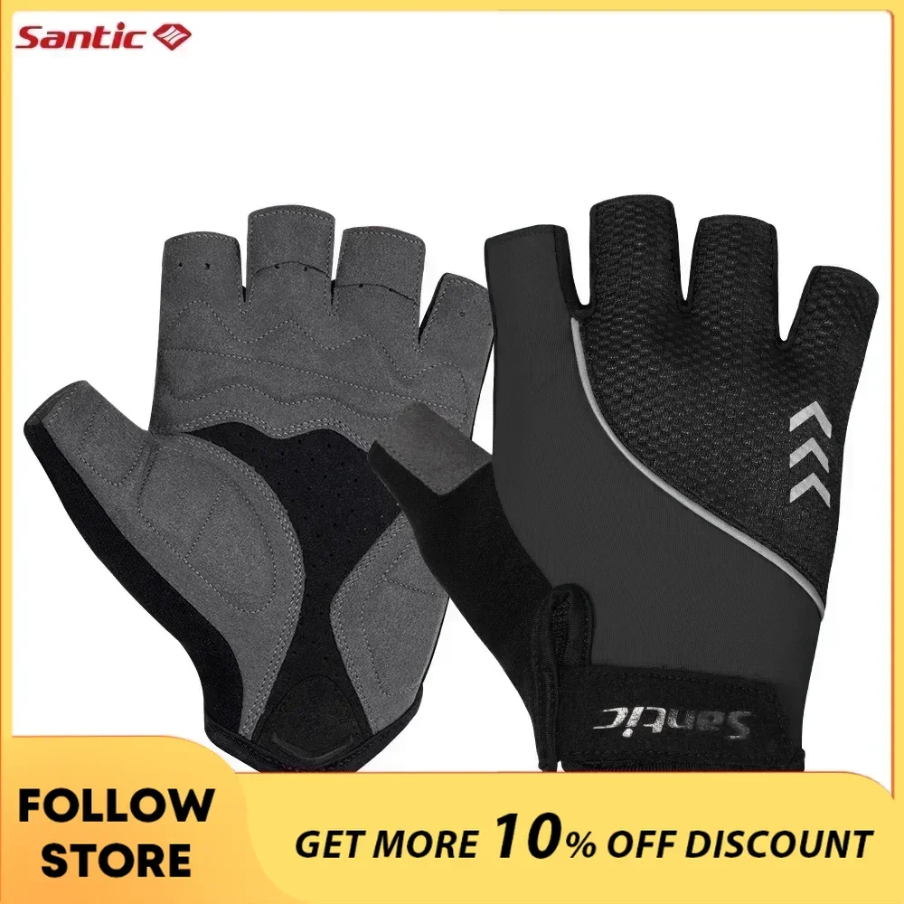 

Santic Cycling Gloves Half Finger Breathable Mesh Road Bike Anti-friction Gloves Shockproof Pads Bicycle Sport Mittens Unisex