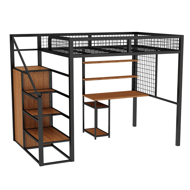 2021 Hot selling strong iron stable two tier beds with study desk school home furniture loft bed