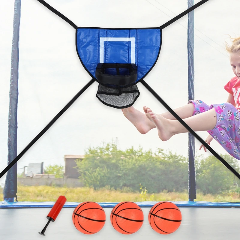 Trampoline Basketball Hoop with Pump and 3pcs Mini Ball, Easy to Assemble Sturdy for Dunk Fit, Kids Toy Trampoline Accessory