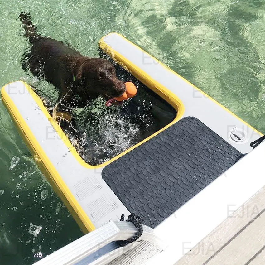 Yellow Inflatable Pup Plank Pet Ramp Floating Dock Summer Pet Recreation With Tie-Downs Inflatable Dog On Water Air Ramp For Pet