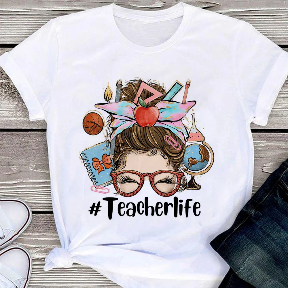 2023 Super Teacher Letter Print Graphic Summer Tee Women Short Sleeve ONeck T Shirt Vintage Harajuku Casual Tops Camisetas Mujer