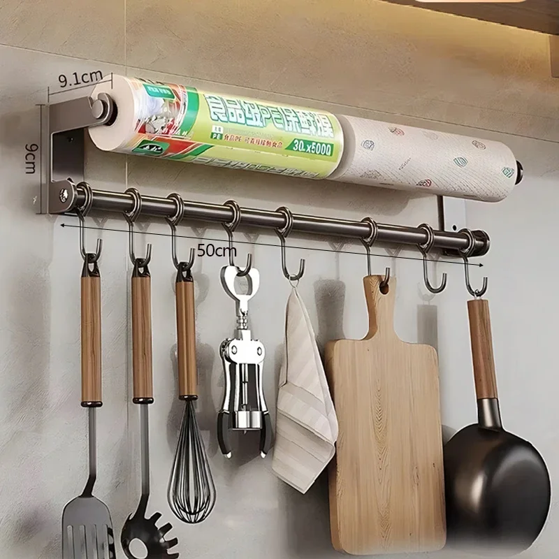 Stainless Steel Kitchen Utensil Shelves Spoon Holder Dishcloth Rack Shelf Wall Kitchen Roll Holder Multi-Purpose Films Hooks