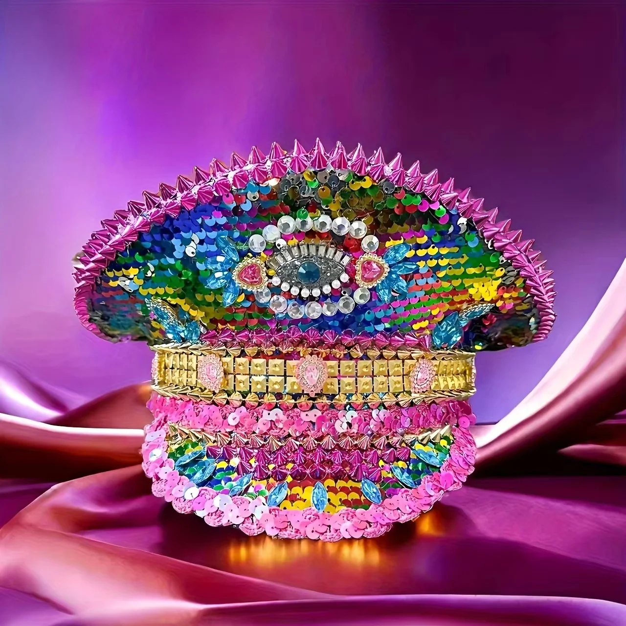 HongLuan خمر بريق Steampunk الكابتن قبعة حجر الراين لحرق رجل مهرجان امرأة، الملحقات العسكرية الفاخرة وقبعة رجل #2