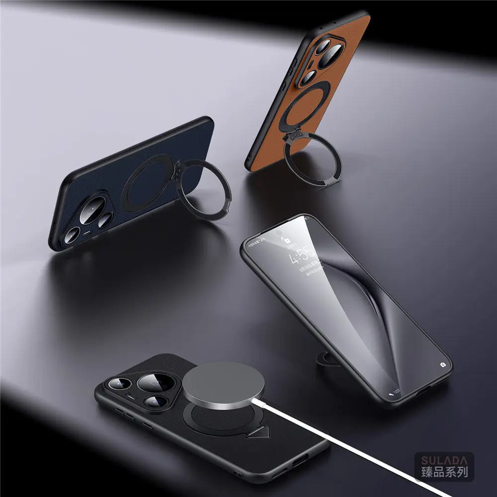 

Magnetic Genuine Cowhide Leather Slim Case For Huawei Pura 70 Ultra 70 Pro 70 Magsafe Bracket Cover