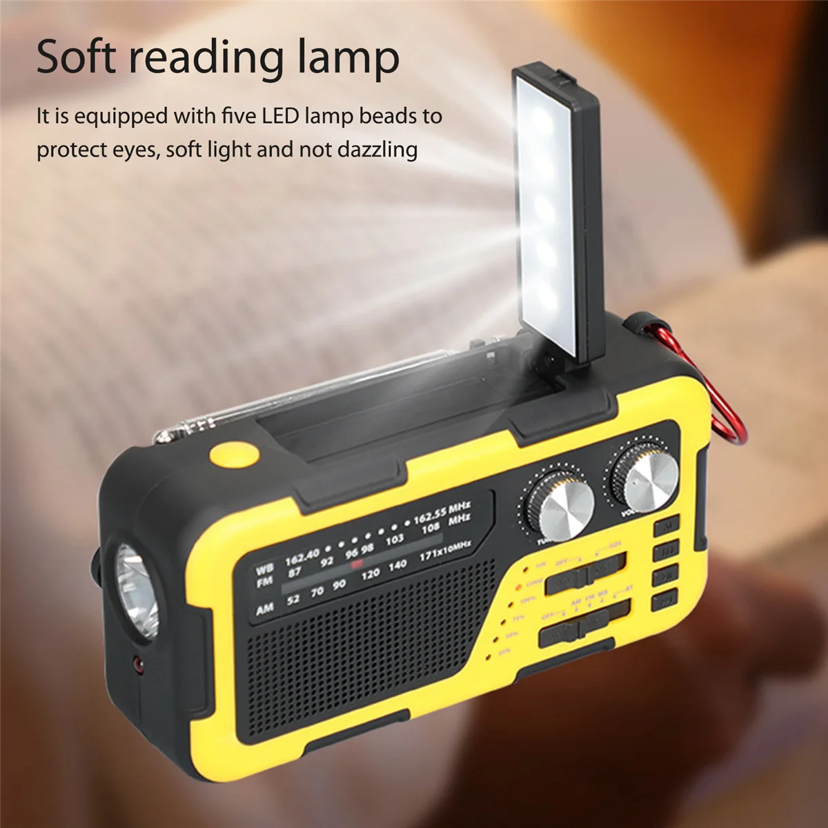 

Fashion USB Hand Crank Emergency Radio Solar Charging Radio Reading Light 4000MAh 3.5mm Headphone Jack for Outdoor Backpacking