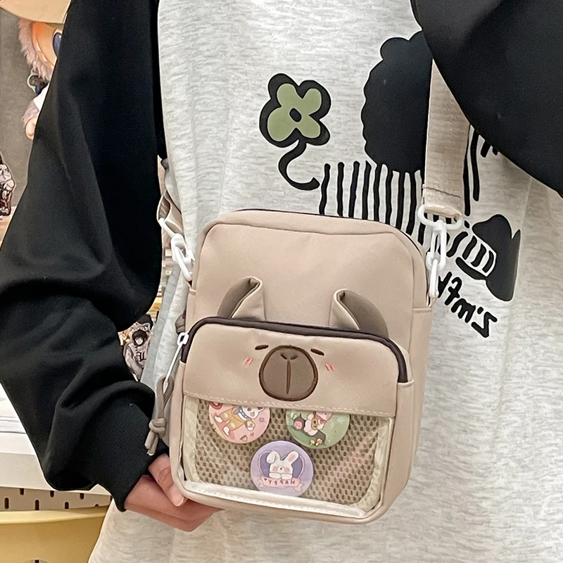 Cute Capybara Badge Crossbody Bags for Women Transparent Small Ita Bag Soft-girl Single Shoulder Bag Kawaii Purse Handbag Ladies