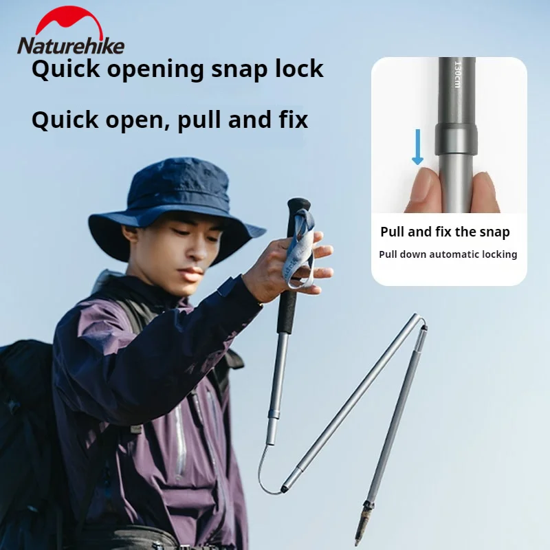 

Naturehike Сверхлегкая складная треккинговая палка Pro 7075, алюминиевый сплав Alpenstock, 4 секции, походные трости, альпинистские трости