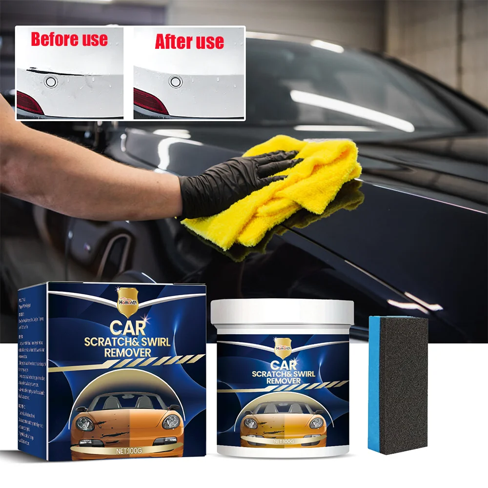 Homonth Car Wax Scratch Swirl Remover Solvent Car Polish Car Polish Solvent 100g Car Wax With Sponge For Repair Paint Scratches