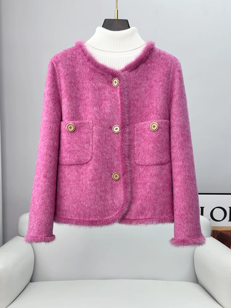 

2023 Autumn/Winter New Double sided Camel Fleece Coat for Women's Woolen Coat with High Quality Spliced Mink Hair for Slimming