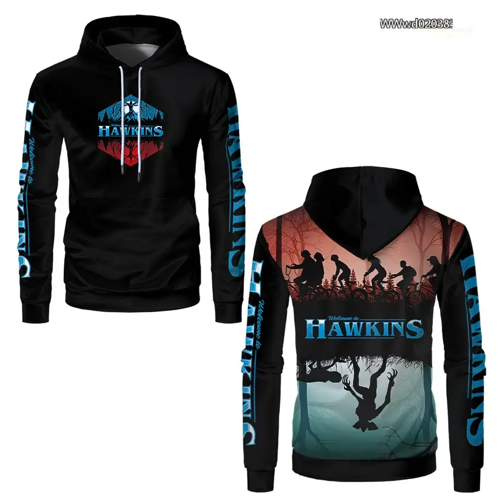 HAWKINS Eddie Munson Printed Hoodie Vintage Trendy Unisex Street Y2k Skateboard Top Demogorgon Flower Monster Graphic Sweatshirt