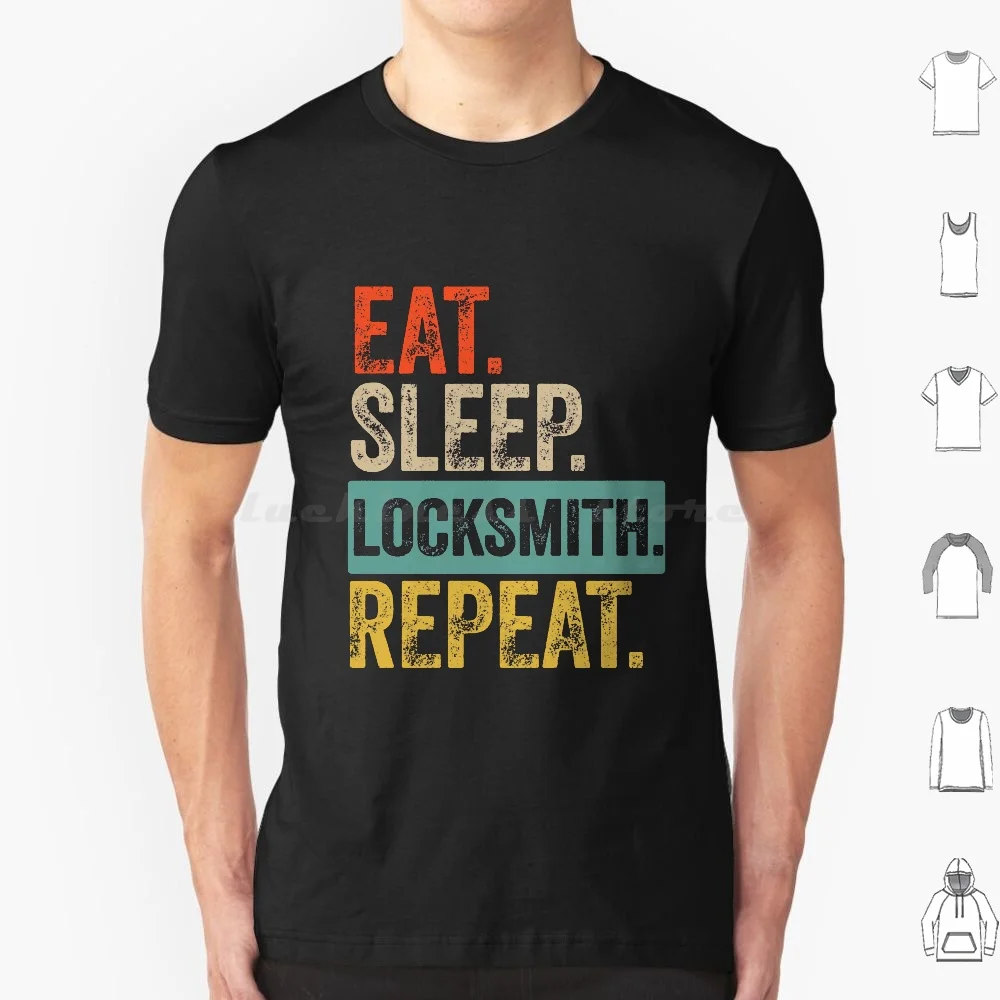 Eat Sleep Locksmith Repeat Retro Vintage T Shirt Cotton Men Women DIY Print Locksmith Lock Funny Key Birthday Funny Locksmith