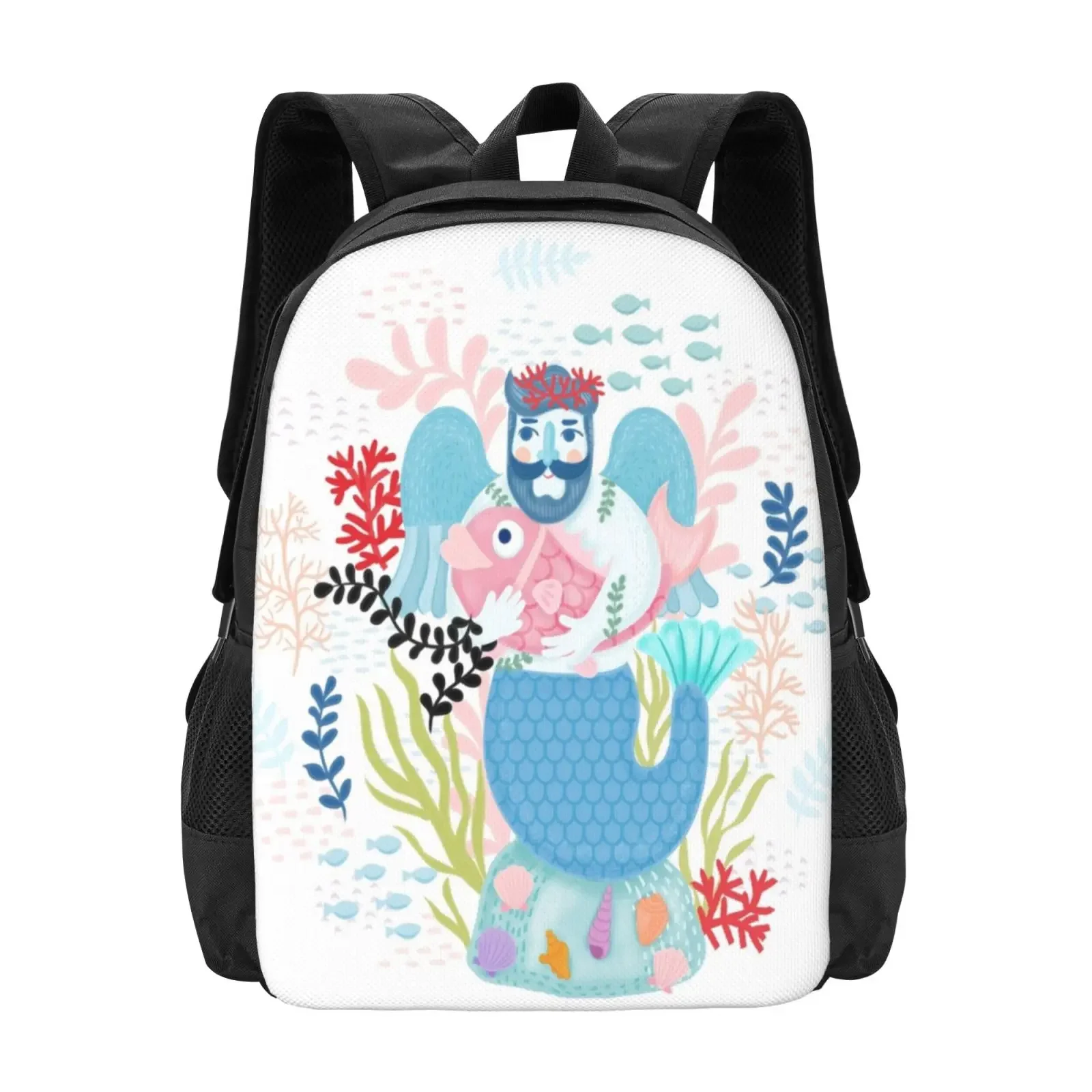 

Love Merman Illustration Hot Sale Schoolbag Backpack Fashion Bags Merman Beardy Sea Ocean Myth Creature Love Romantic Couple