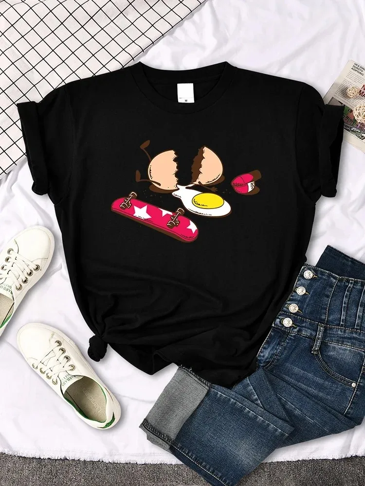 Interessante ovo rachado e estilo skate roupas estéticas roupas femininas, camisetas femininas harajuku casual hip-hop
