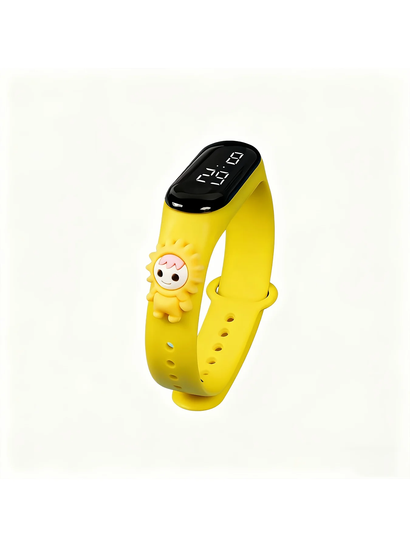 New stylish sports watch, paired with a bright yellow wristband, clear LED screen displaying time synchronously, made of soft ma