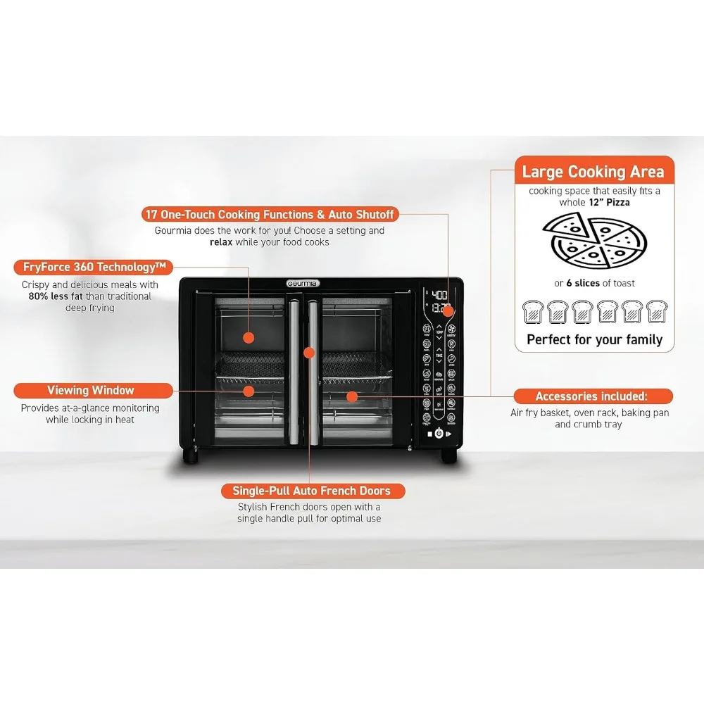 Tostapane forno friggitrice ad aria Combo 17 preimpostazioni di cottura 1700W porta francese friggitrice ad aria digitale forno 24L capacità accessori