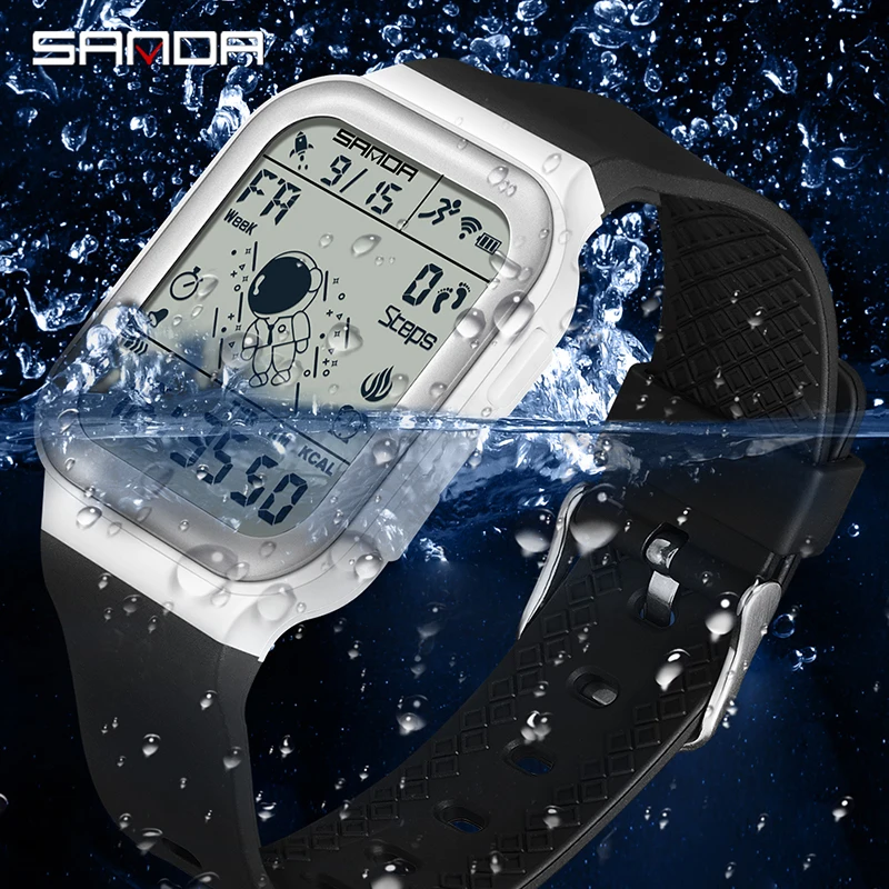 

Fashion Sanda Upgradation Mens Outdoor Sports Electronic Watches Square Design Wear Resistant Silicone Luminous 50m Waterproof