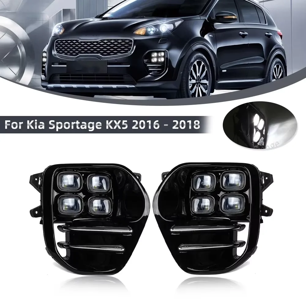 

2pcs Fog Lights for Kia Sportage KX5 2016 2017 2018 LED Headlight Front Corner Bumper DRL Waterproof Fog Lamp Car Accessories