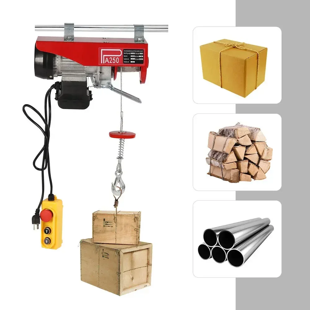 

250kg Electric Hoist System – 510W 110V Winch with Safety Hook & Wired Remote Control