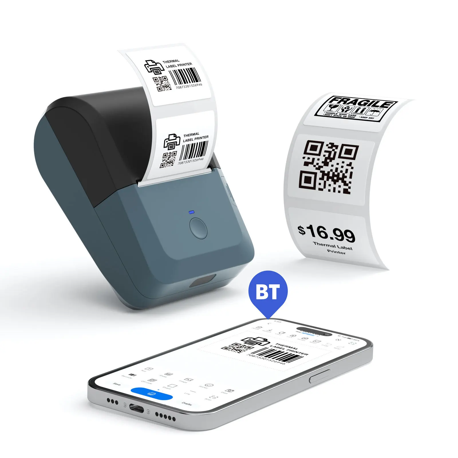 

15-50MM Portable Thermal Label Printer Price Logistics Sticker Label Wireless Bluetooth Printer Compatible with Android and iOS