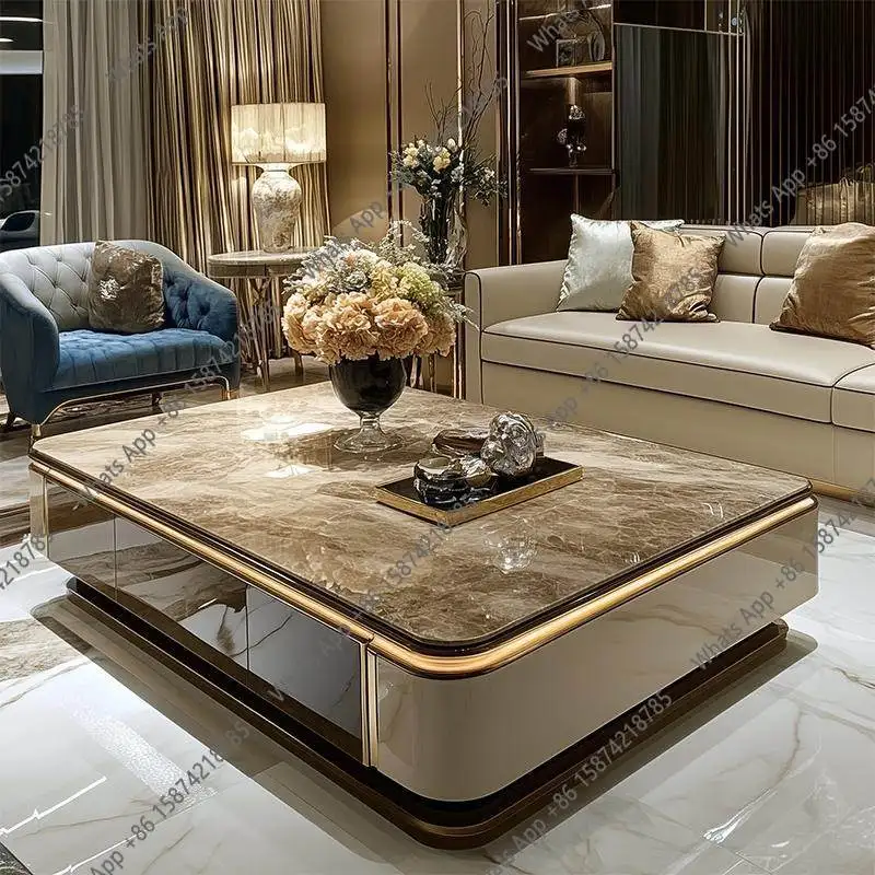 

Coffee table living room home light luxury high-end microcrystalline stone table storage rectangular high-end villa tea table