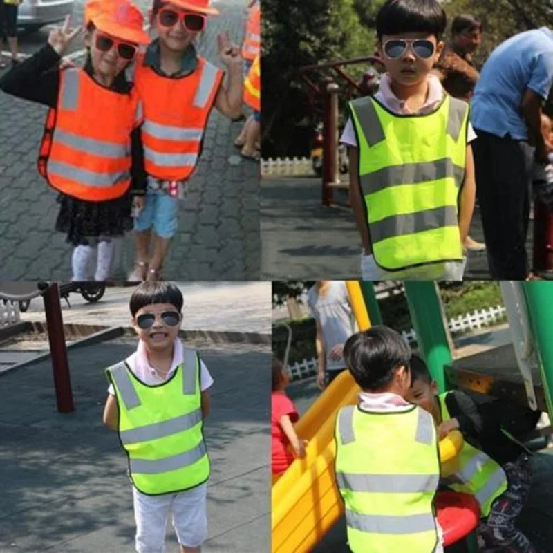 เด็กเสื้อกั๊กความปลอดภัยสูง Visability แจ็คเก็ตสำหรับโรงเรียนเด็ก Sanitation Worker อุปกรณ์ฟิตเนสอุปกรณ์เสริม