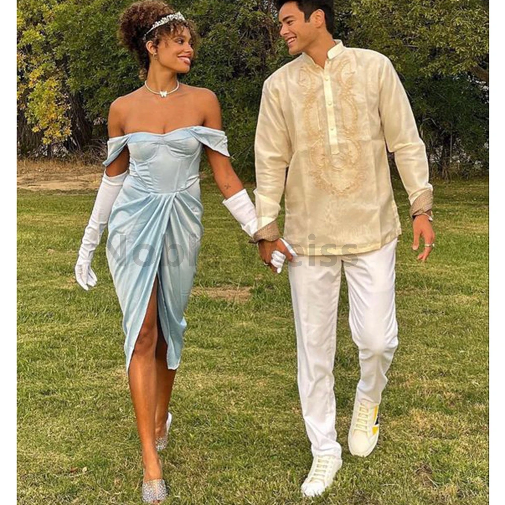 Satin Mermaid Prom Dress Knee Length Pleat Evening Gown with Split Customize