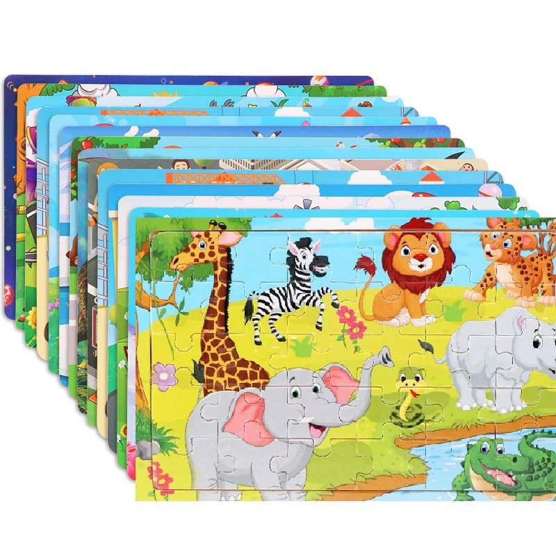 30 Piece Wooden Jigsaw 3d  Puzzle Kids Cartoon Animal Vehicle Puzzles Game Baby Early Learning Educational Toys  parenting skill