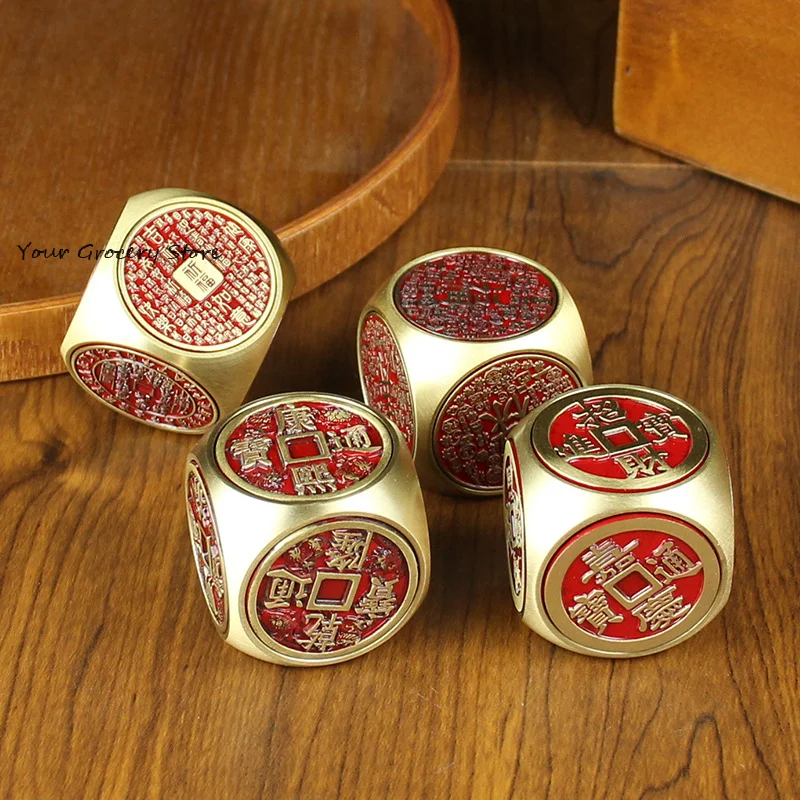 Six-Faced Rotatable Copper Coin Dice Wealth Talisman Adult Anti-stress Fidget Toys Home Decoration Crafts Party Birthday Gift