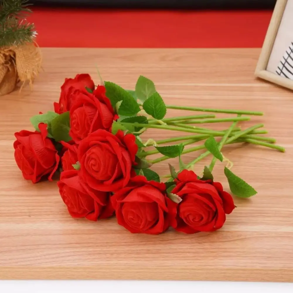 Creative Wedding Ring Holder Red Velvet Realistic Rose Flower Ring Box 3D Red Rose Long Root Rose Ring Bearer Case Gift Box