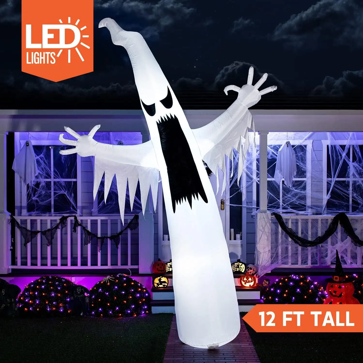 Joyfy 12ft Halloween Ghost نفخ الأشباح العملاقة القابلة للنفخ مع المدمج في LED لطائح ساحة الهالوين