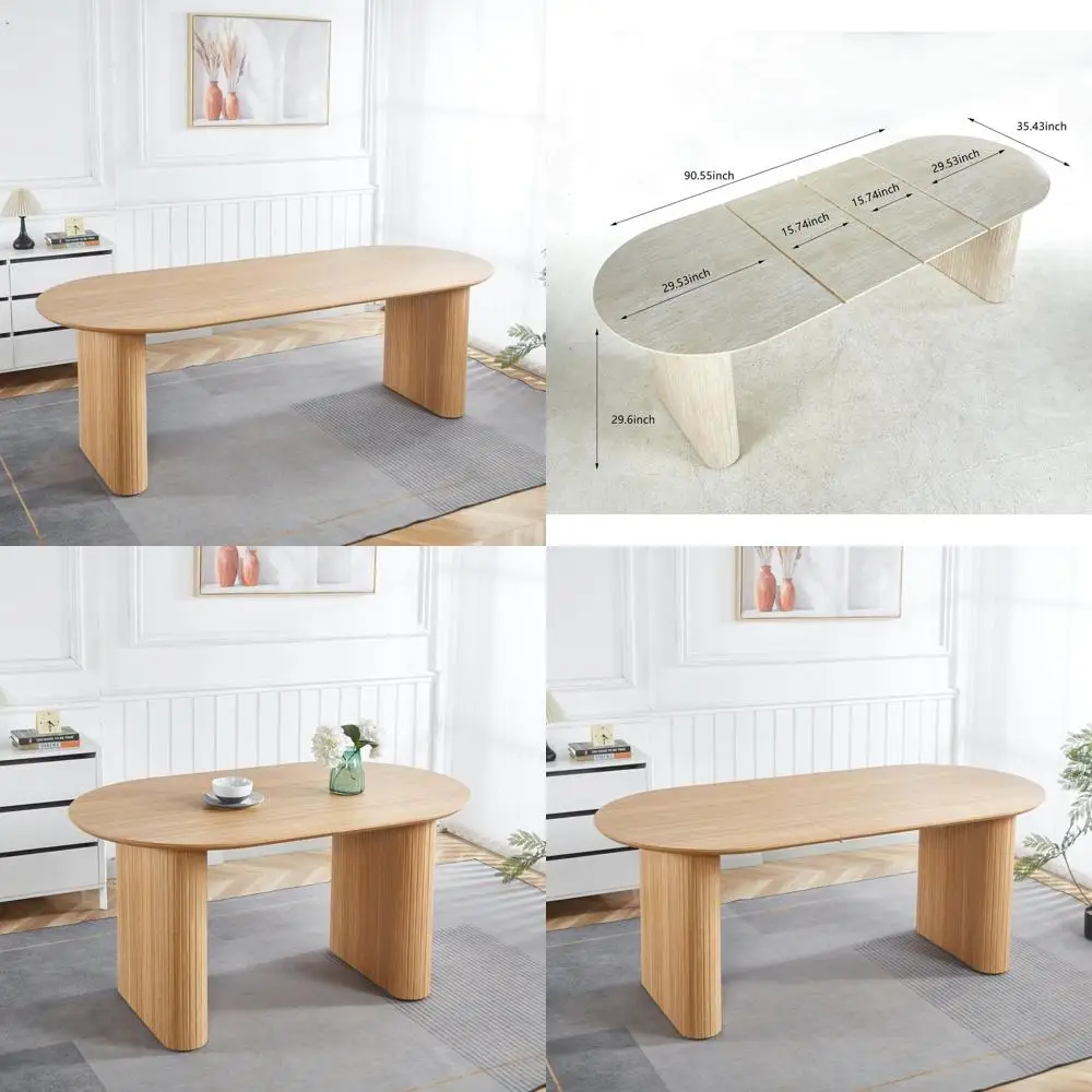 

Expandable Wooden Dining Table, 6-10 Seater, Adjustable 59.15-90.55, Oak Finish