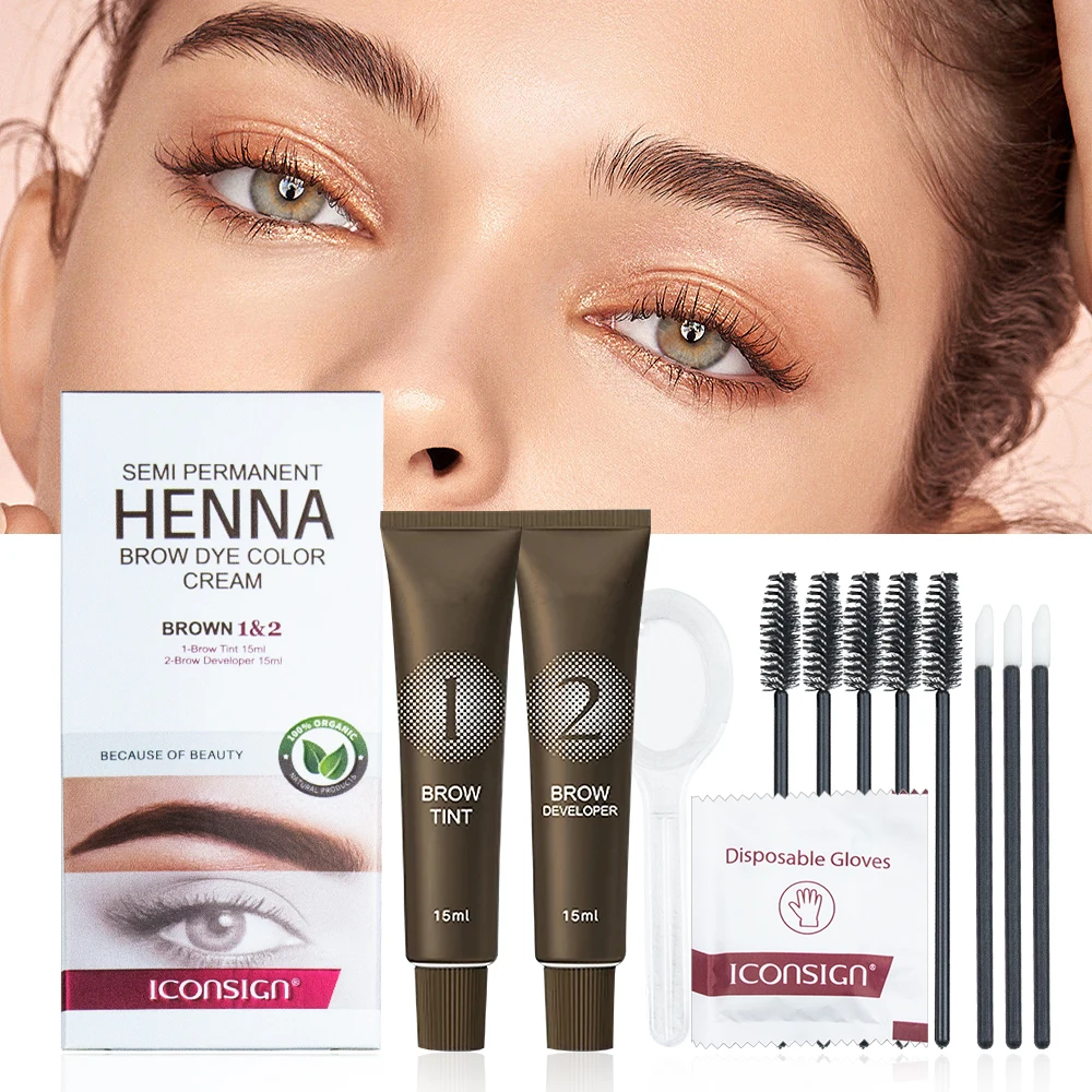 

Henna Eyelash Brow Dye Tint Professional Lash Eyebrow Dye 15-Minute Fast Drying Cream Brow Semi Permanent Eyebrows Makeup Brown