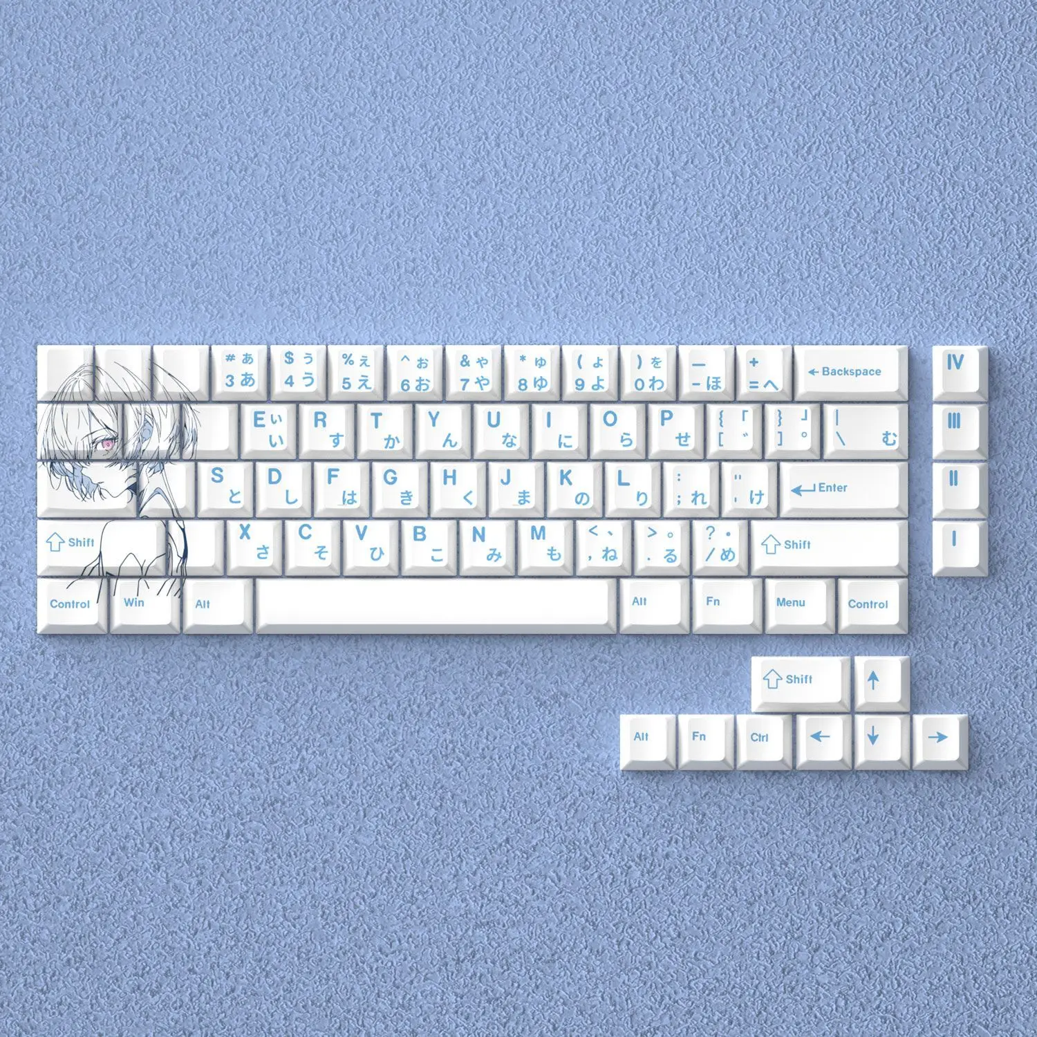 Wenshao Ayanami Rei Keycaps Cherry Profile Pbt Anime Theme Key Cap For 60 65 68 Mechanical Keyboard Keycap Custom Anime Keycaps