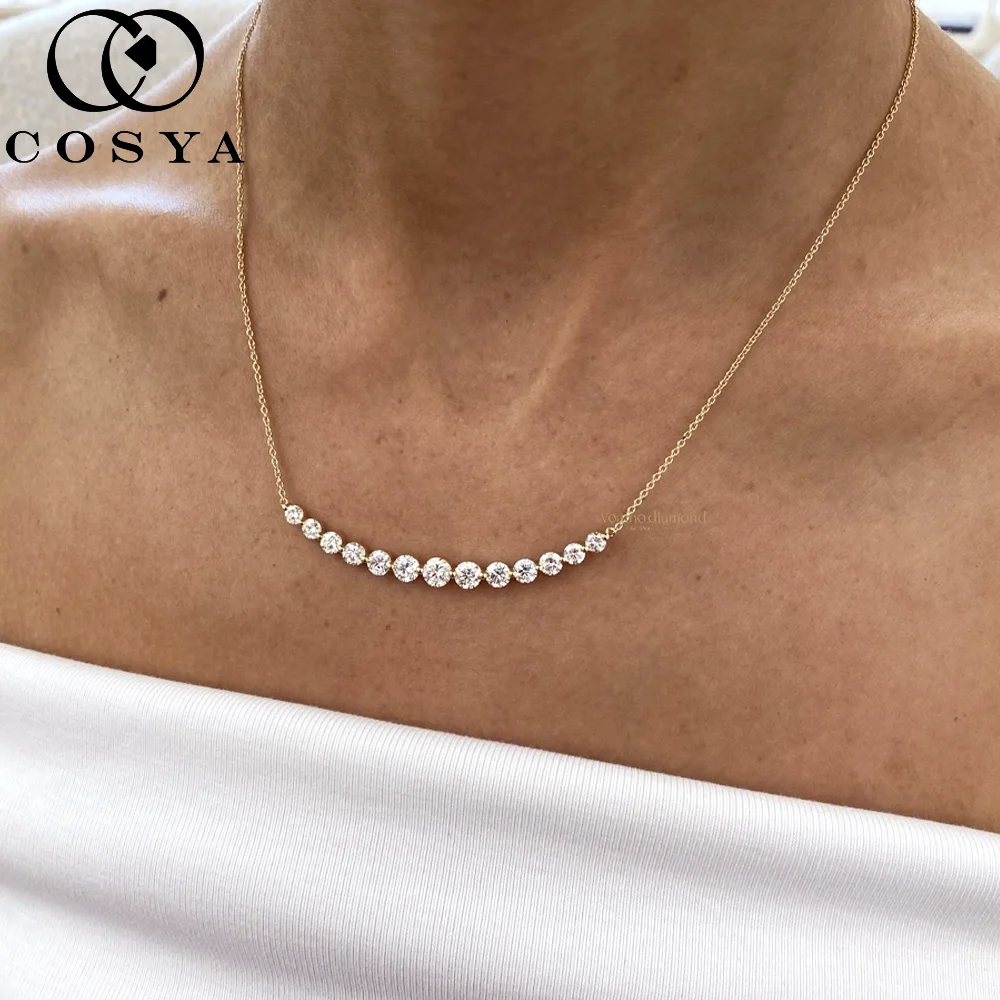 COSYA 2-4mm Full Moissanite Smile Necklace For Women 100% S925 Silver Plated 18K Lab Diamond Chain Dainty Fine Jewelry Gift