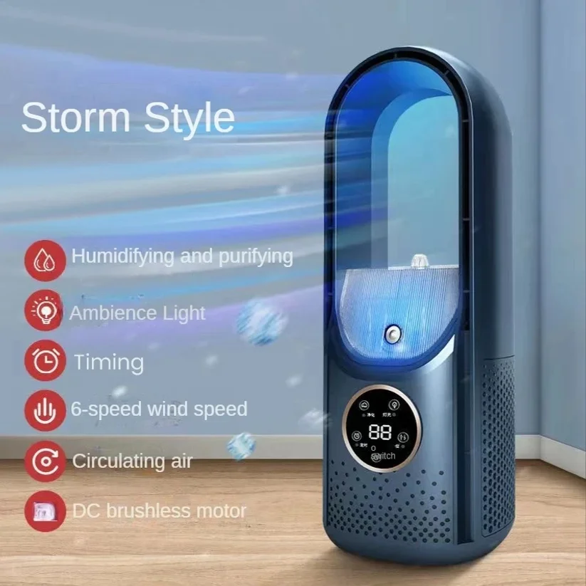 Portable USB Air Cooler Leafless Electric Fan 6 Speed Silent Timer Air Conditioner Cooling Fan Humidifier Conditioning Fan view 3