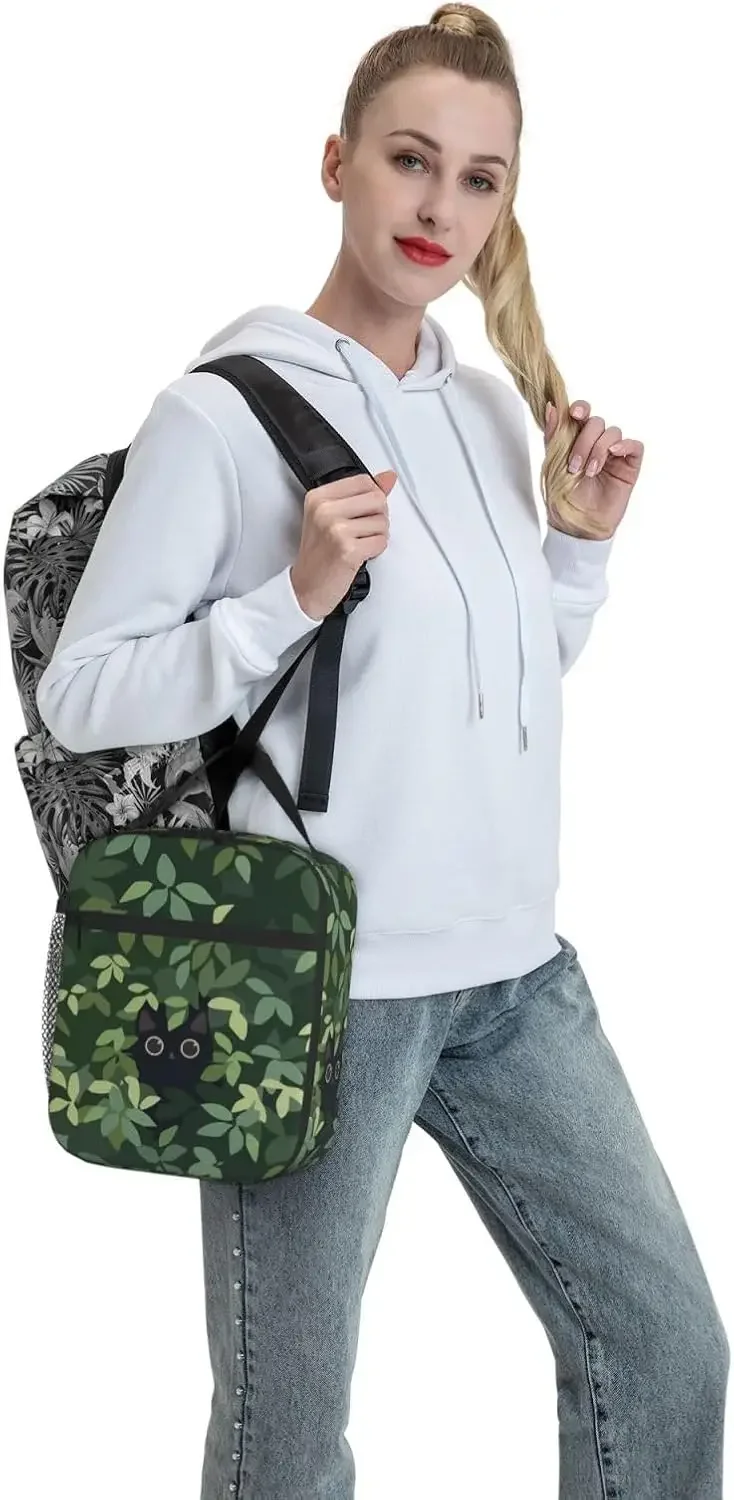Cat In The Meadow Insulated Lunch Bag,Kids Lunch Box For Girls Boys Teen,Kid Lunch Box Containers Cooler Bag With Front Pocket