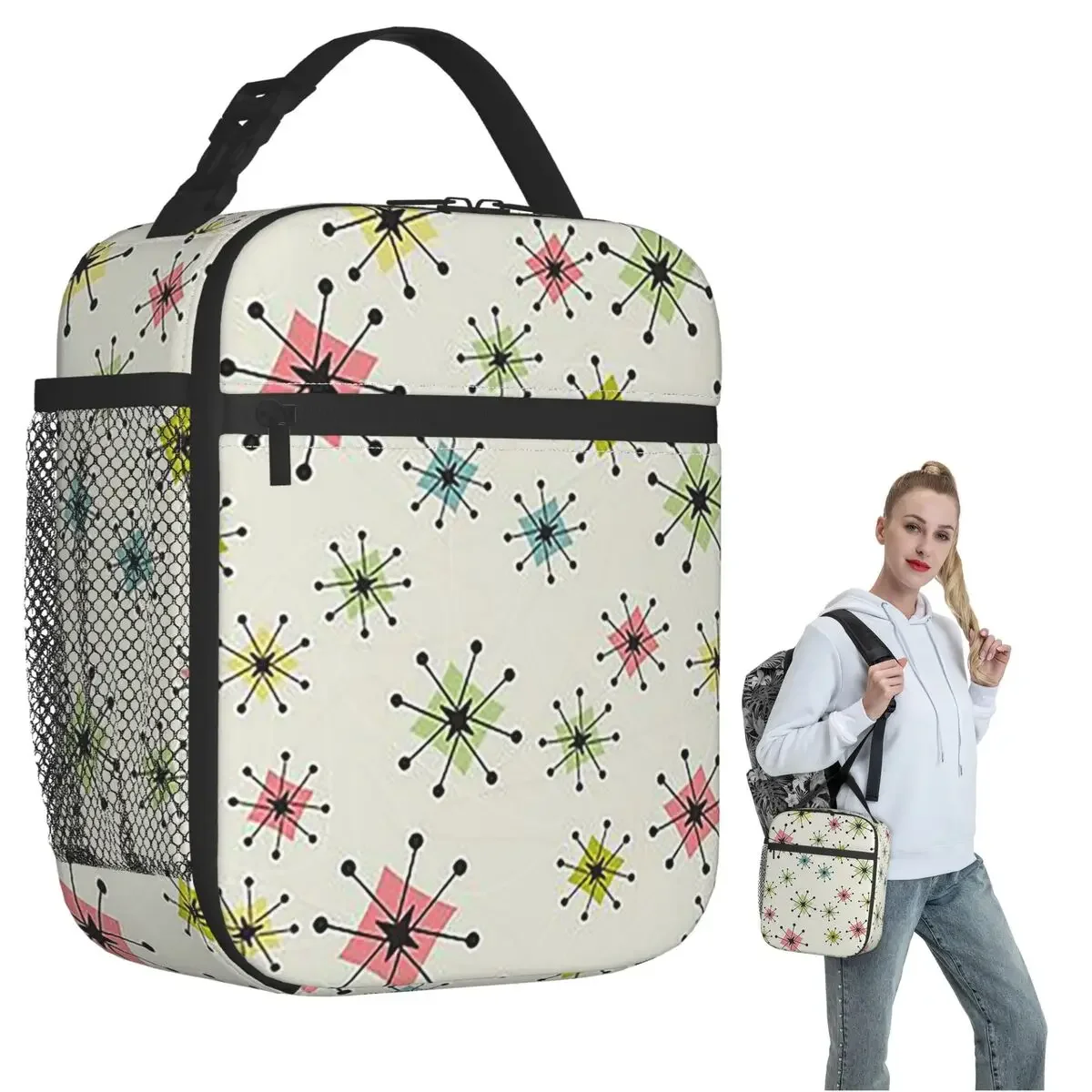 Atomic Era Graphic Insulated Lunch Bag for Women Kids Portable Food Boxes Thermal Lunch Box Tote