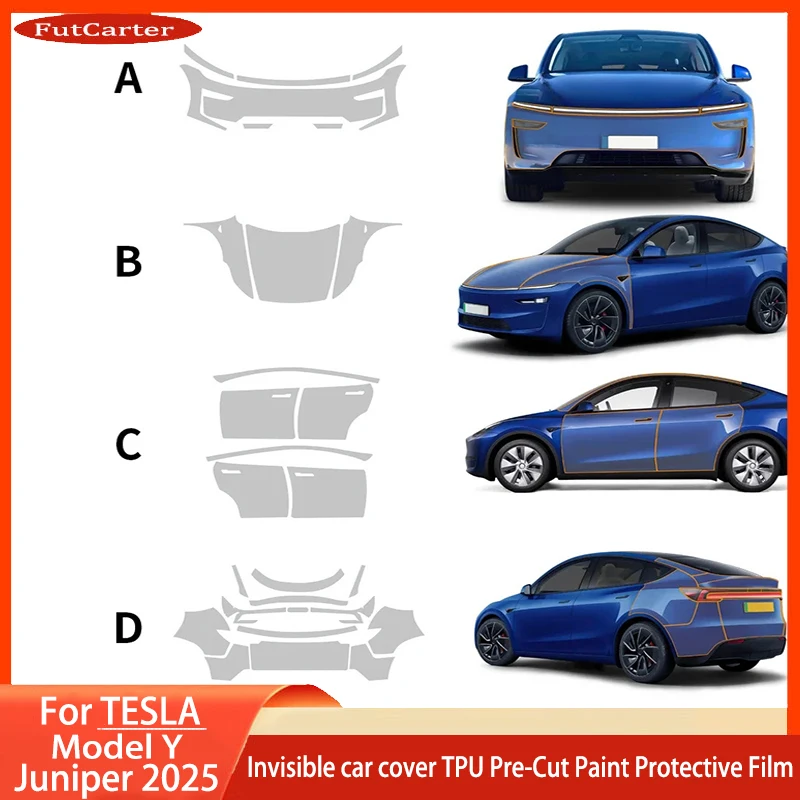 For Tesla ModelY Juniper2025 TPU Transparent Sticker Body Accessories Styling Pre-Cut Paint Protection Film Car Clear Kit Sticke