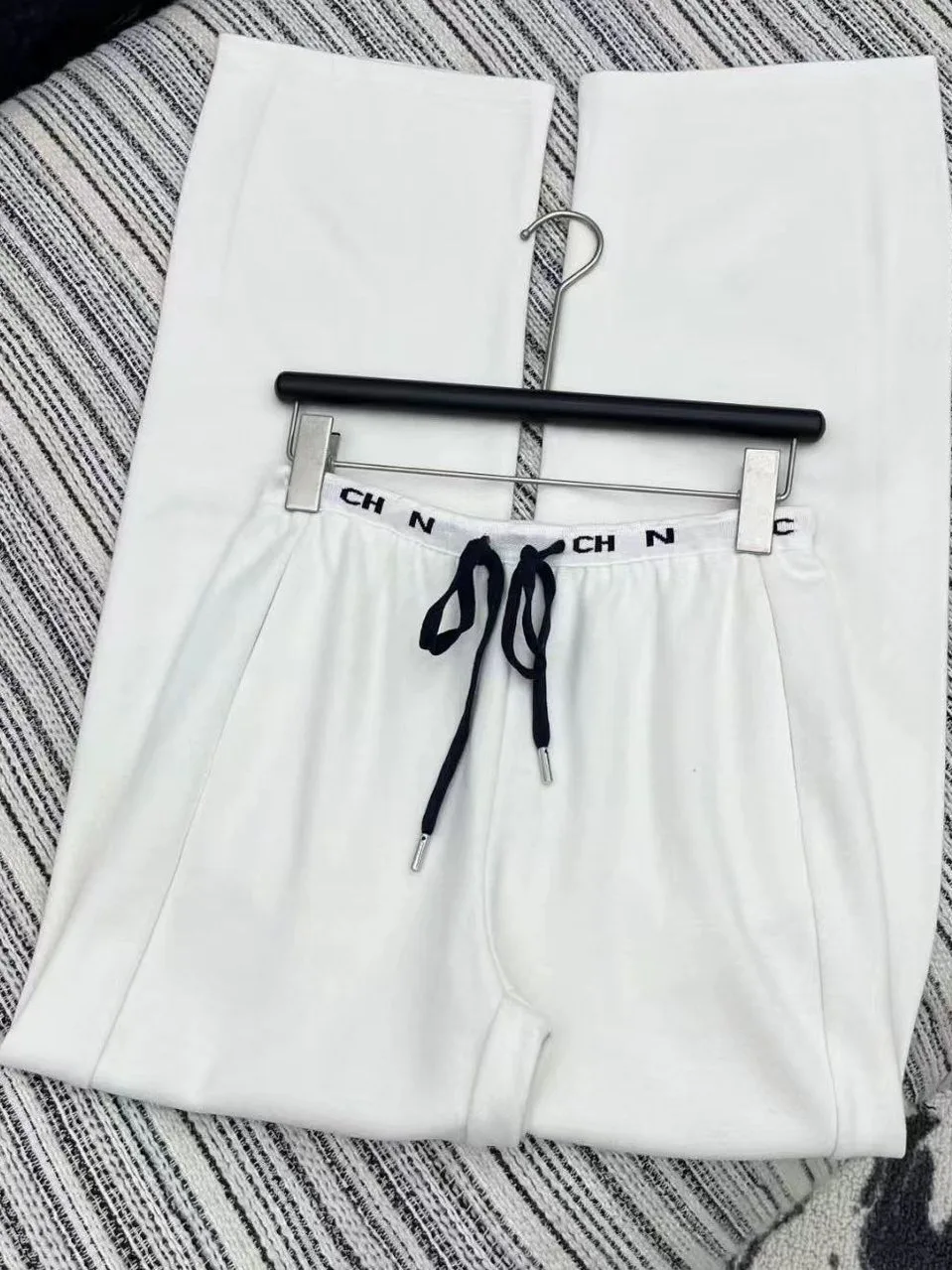 

2025 Autumn And Winter New Heavy Industry Drawstring Contrast Color Elastic Waist Craft Sports Pants Women's Casual Pants